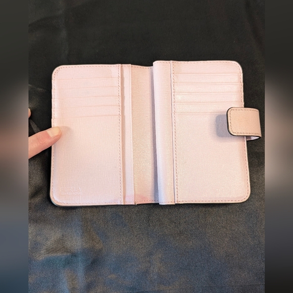 Furla women's wallet pink saffiano leather bifold gold tone hardware GUC w flaws - Picture 3 of 14